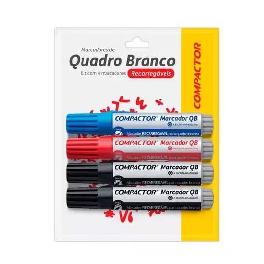 Marcador de Quadro Branco QB - Kit com 4 Unidades - Compactor