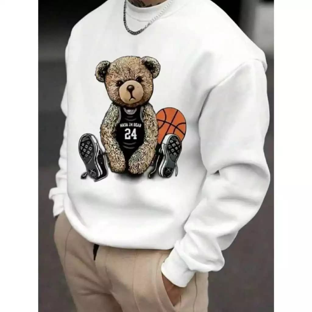 Moletom Careca Urso Basquete Gola Redonda Casaco Feminino Masculino Flanelado Unissex Inverno Frio Algodão