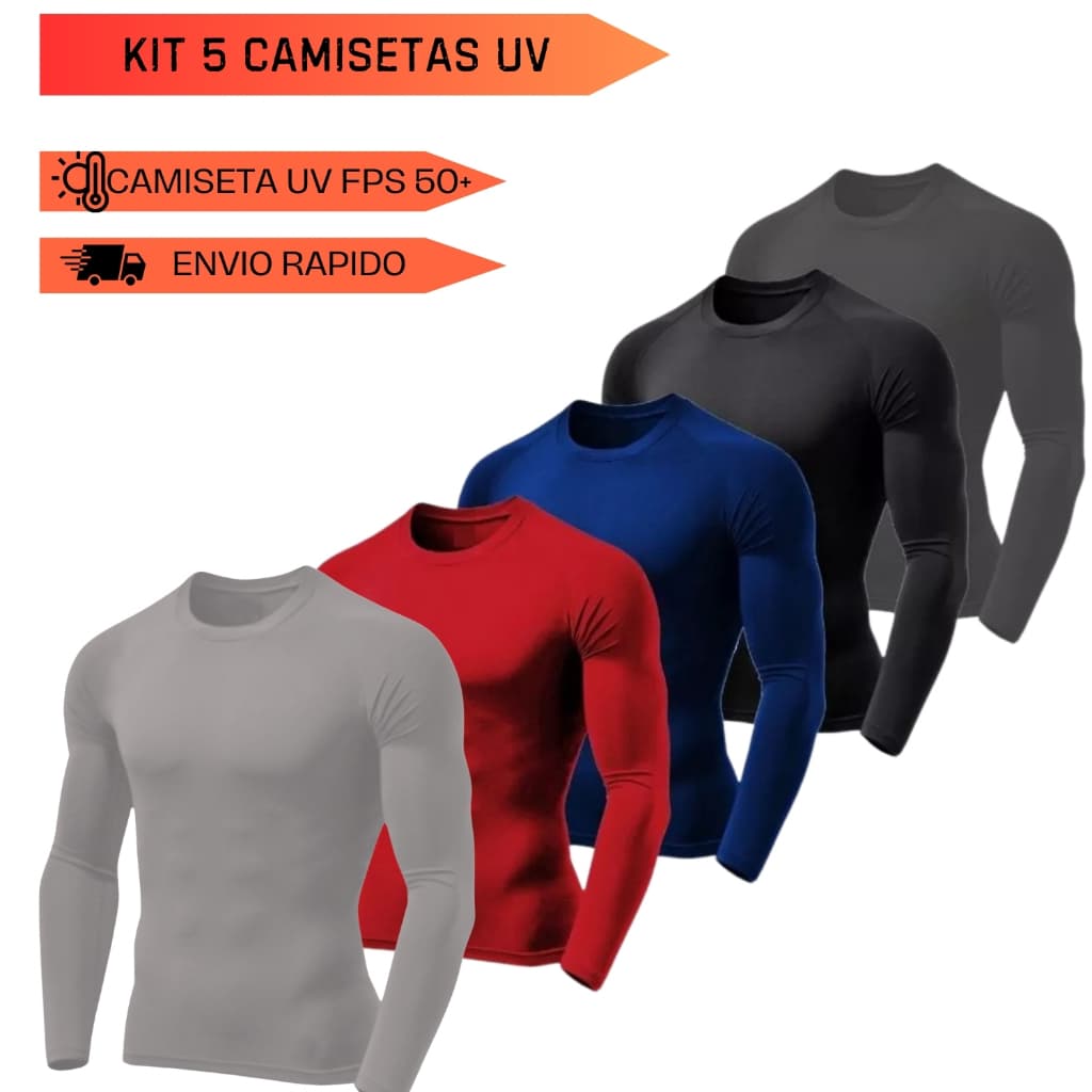 Kit 5 Camiseta UV Proteção Solar Uv50 Segunda Pele Praia Verão Lançamento Cores Sortidas