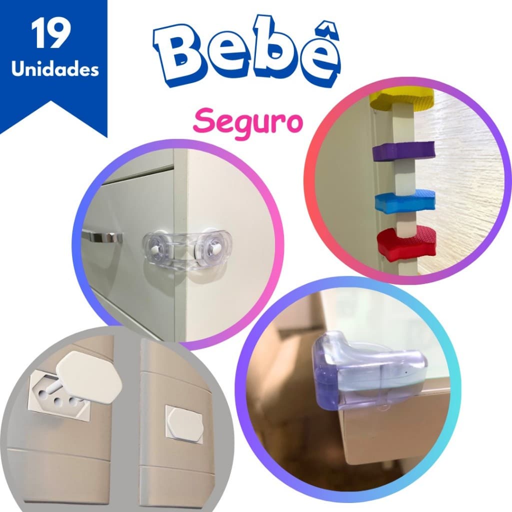 Kit casa segura para bebe e criança - Trava porta - Quina - Salva dedo - protetor tomada