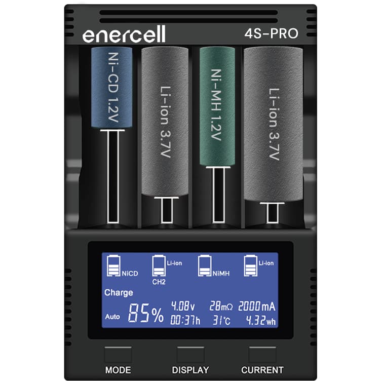 Carregador Enercell Inteligente, Universal e Rápido para 4 Pilhas, modelo 4S-PRO