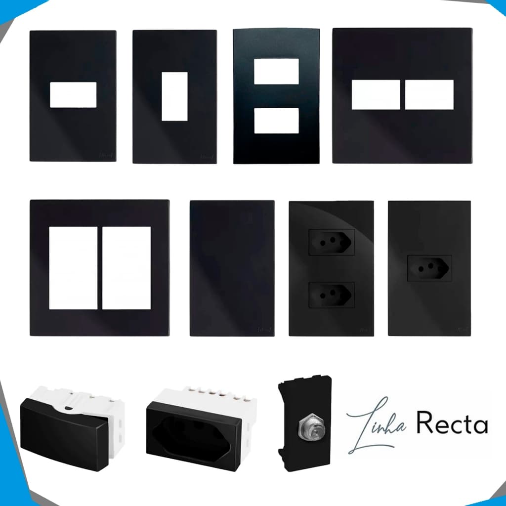 Tomadas10A e 20A Placas e Interruptores Blux Satin Black Fosco Simples Paralelos - PREMIUM
