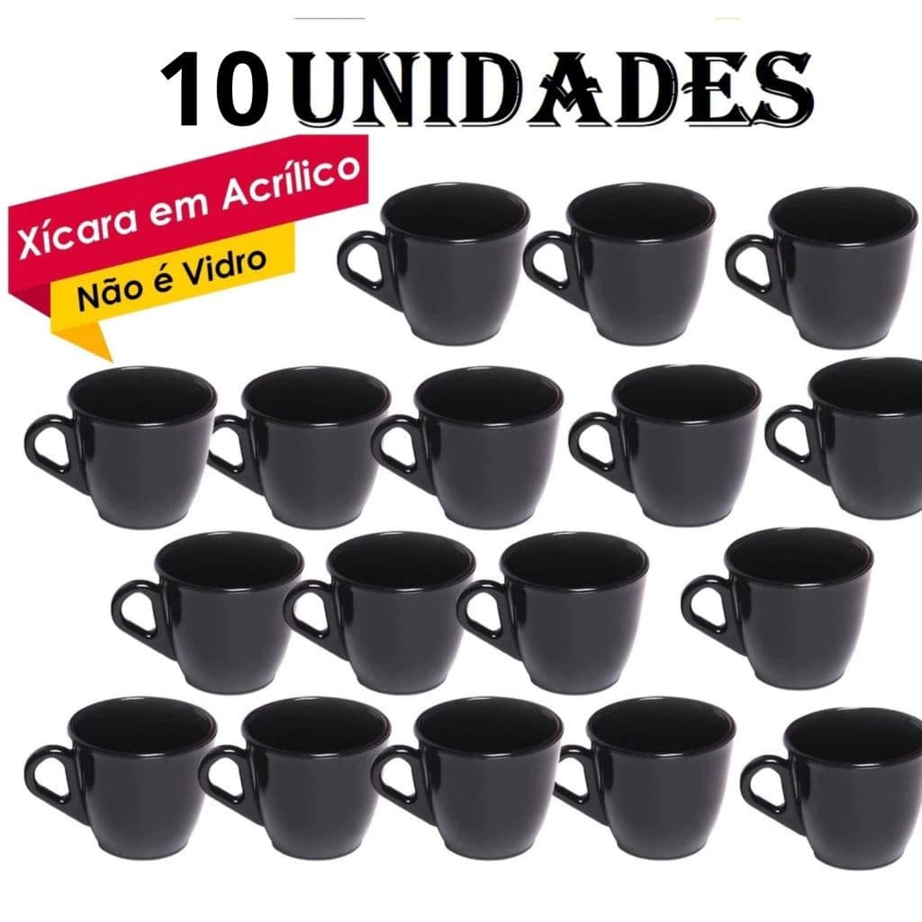 Conjunto 10 Xícaras Acrílico Café Chá Colors 80ml Acrílico/Plástico Cozinha Kit Jogos de Xícara