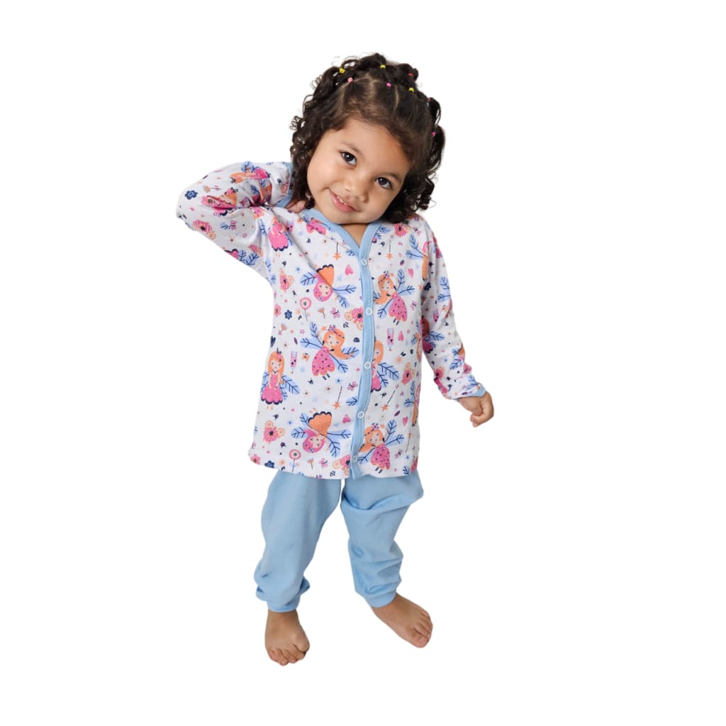 Pijamas Infantil Menina 100% Algodão - Com Botão  - Tamanho 1 ao 3 - REF: 600B