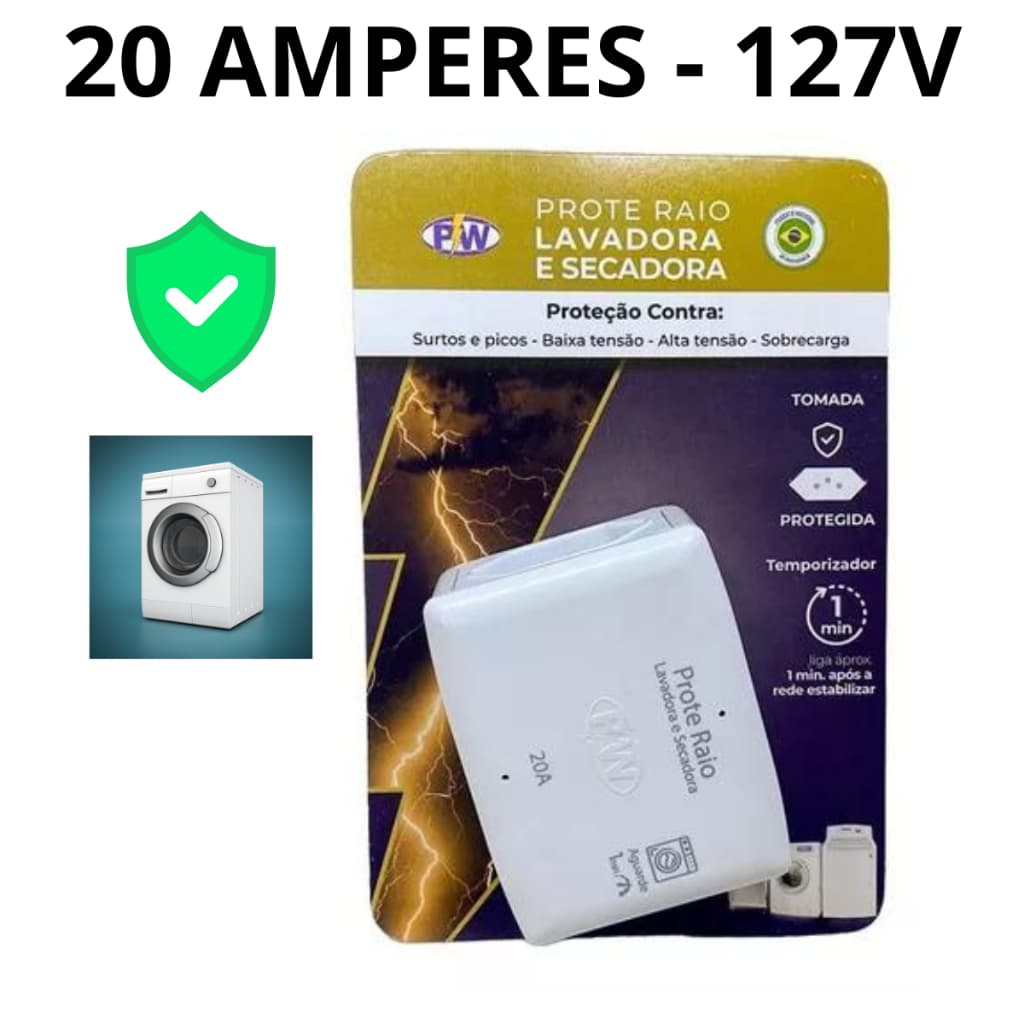 Protetor Eletrico Lavadora e Secadora PW 20A pino grosso - a Melhor Proteção - TOP