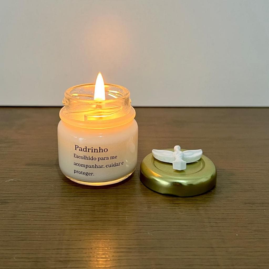 Mini Vela Aromática Perfumada com Espírito Santo Lembrança Padrinhos, Madrinha e Padrinho