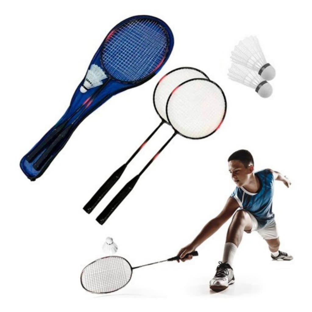 Kit  2 badminton raquetes + 3 petecas + bolsa para transporte completo diversão ao ar livre