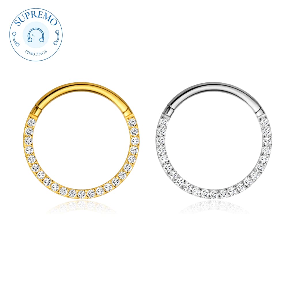 Piercing Argola Clik Aço Cirúrgico Pedras Lateral / Septril, Rook, Conch, Nariz