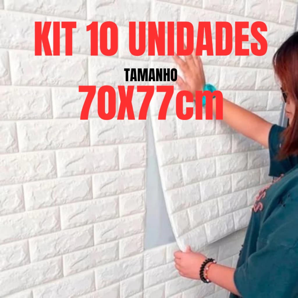 Kit 10 Placas 3D Tijolo Branco Adesivo Autocolante Decoração Quarto Sala Banheiro