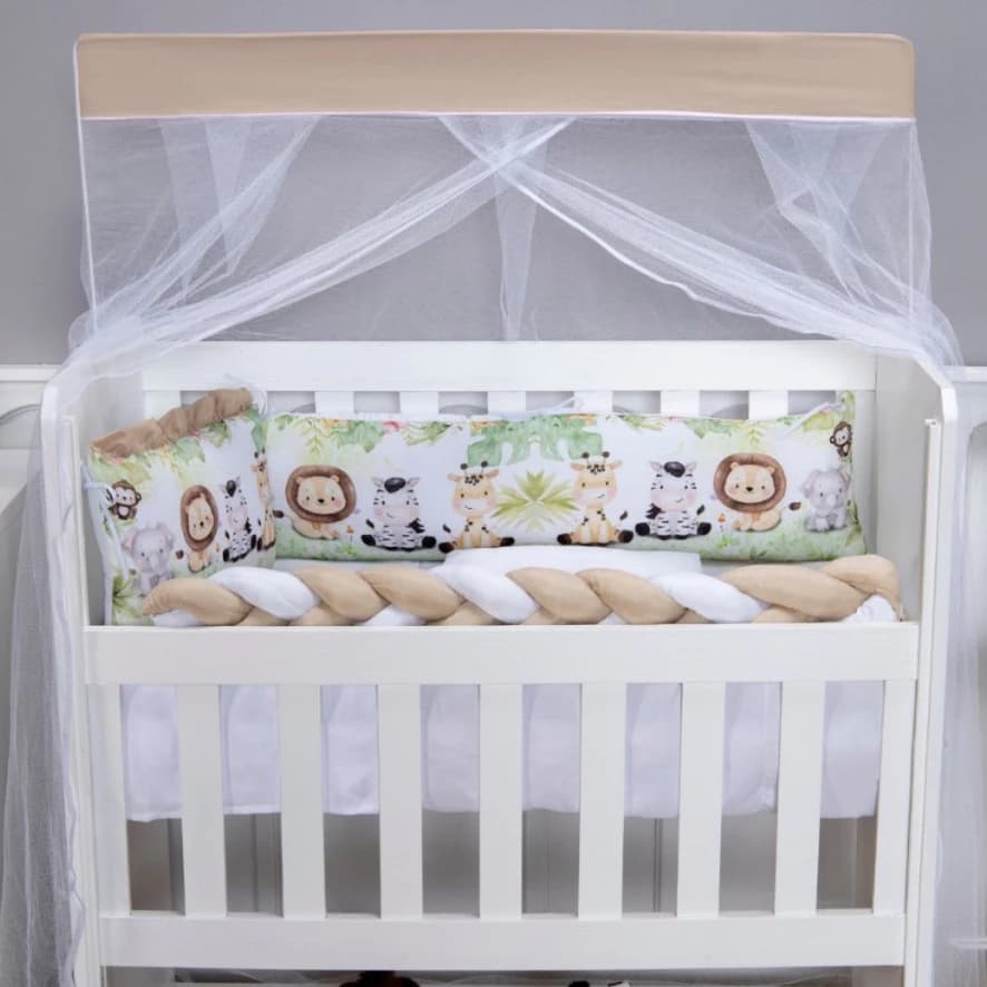 Kit Protetor de Mini Berço Menino e Menina Safari 08 Peças e Outros Modelos Com Trança e Lateral