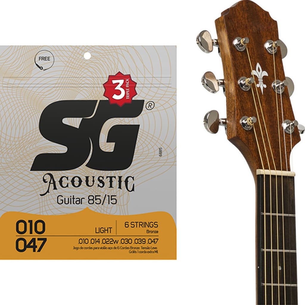 Kit 3 Encordoamento SG Violão Aço Triple Pack 010 Bronze 85/15 - Light