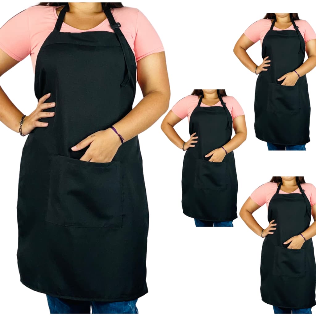 Kit com 4 Avental Inteiro Oxford Modelo Garçom de Cozinha com Bolso Frontal Ajustável