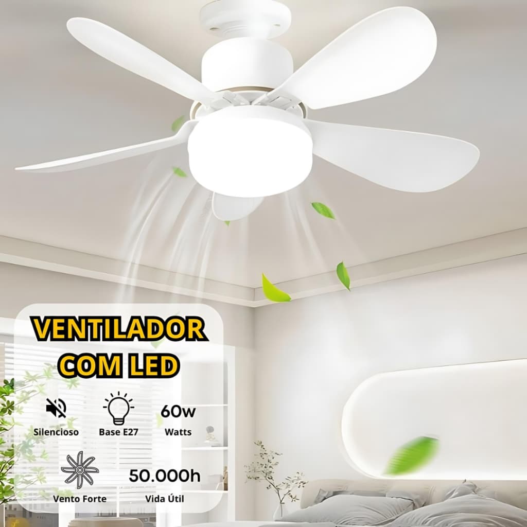 Ventilador de Teto Com Luz  Led 3 Tipos de Luz + Controle Remoto Ventilador C/ 5 Hélices Bivolt