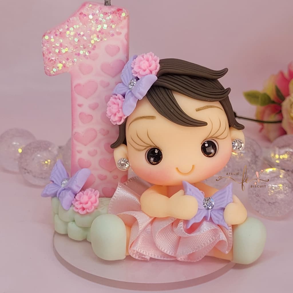 Vela Topo Jardim Borboletas Biscuit 1 Ano Pronta Entrega