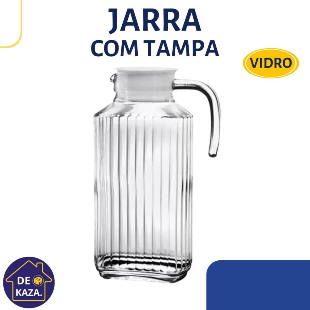 Jarra de Vidro Grande com Tampa Capacidade 1,8 Litros Lanty