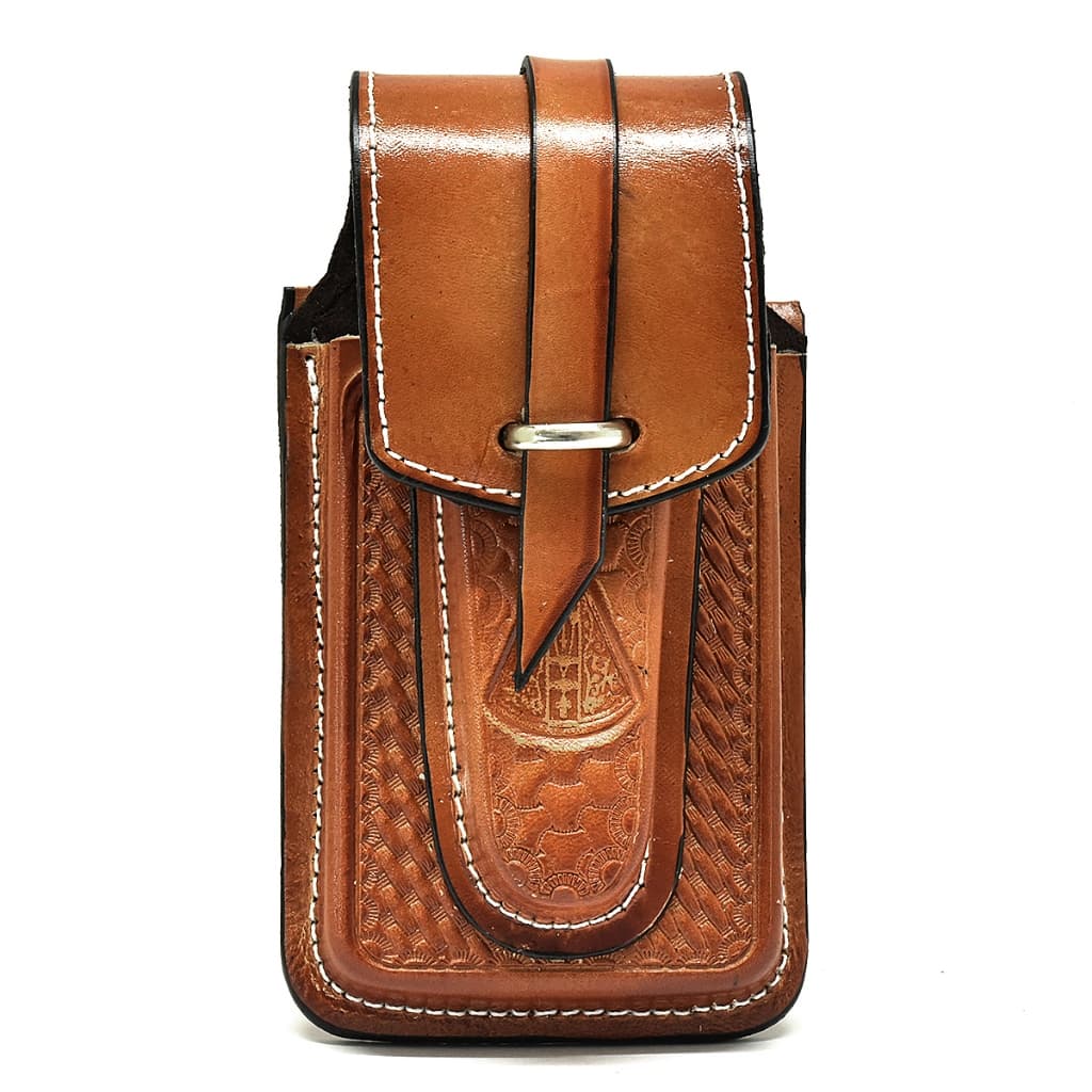 Bainha Rústica Dupla Porta Celular Canivete Em Couro