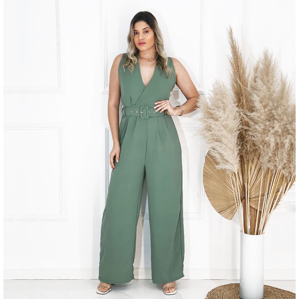 Macacão Feminino Longo Regata Duna com Cinto