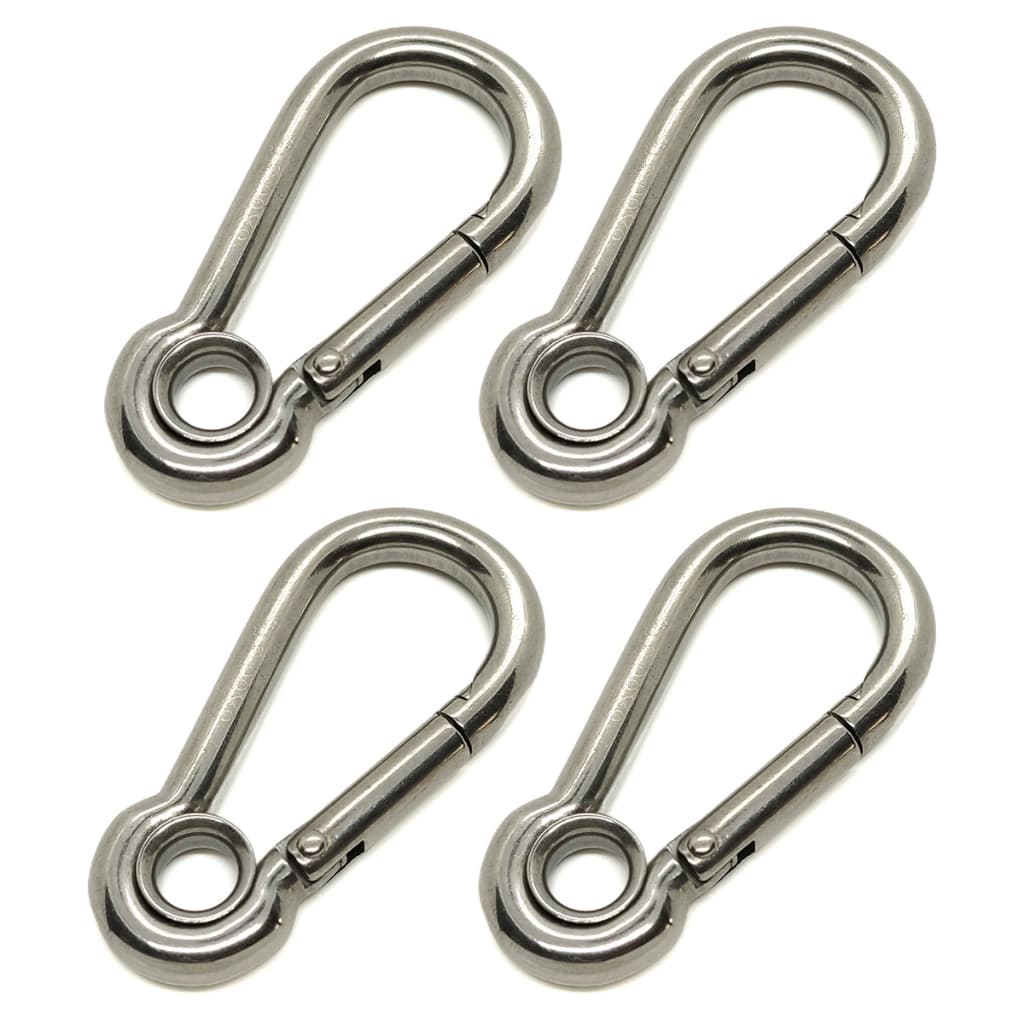 Kit 4 Mosquetão Aço Inox 6cm X 6mm Com Olhal Capacidade 60kg Promo