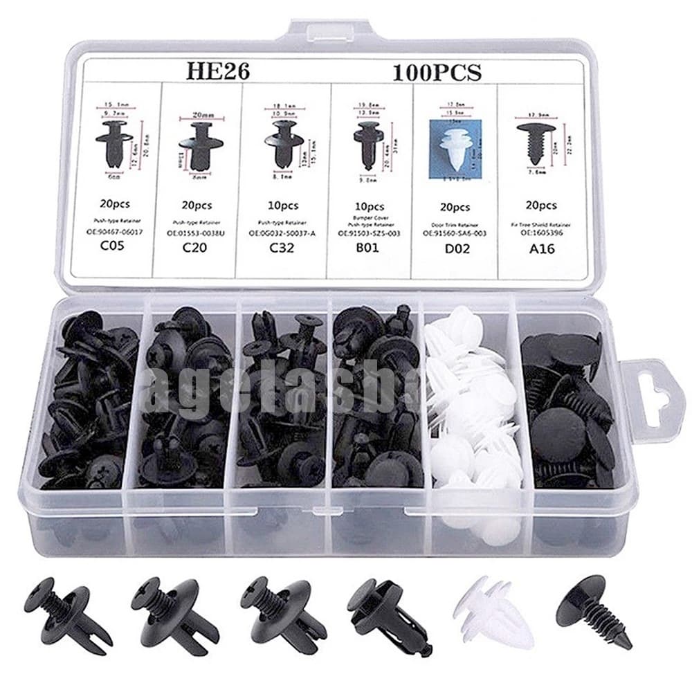 100 Peças Prendedor Híbrido De Clipes De Fixação De Pino Pára-Choques Kits Autopeças