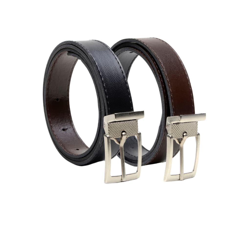 Kit 2 Cinto Infantil Social Dupla Face Preto/Marrom Fivela Removível Alta Qualidade