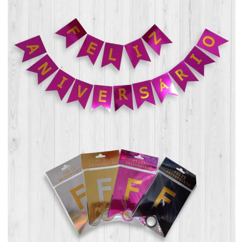 Kit Faixa Varal Feliz Aniversário Metalizada + 2 Fio Fada Led 2m Decoração
