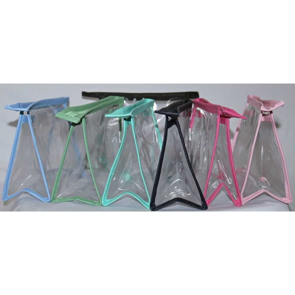 Necessaire Kit 15 peças plástico cristal zíper varias cores