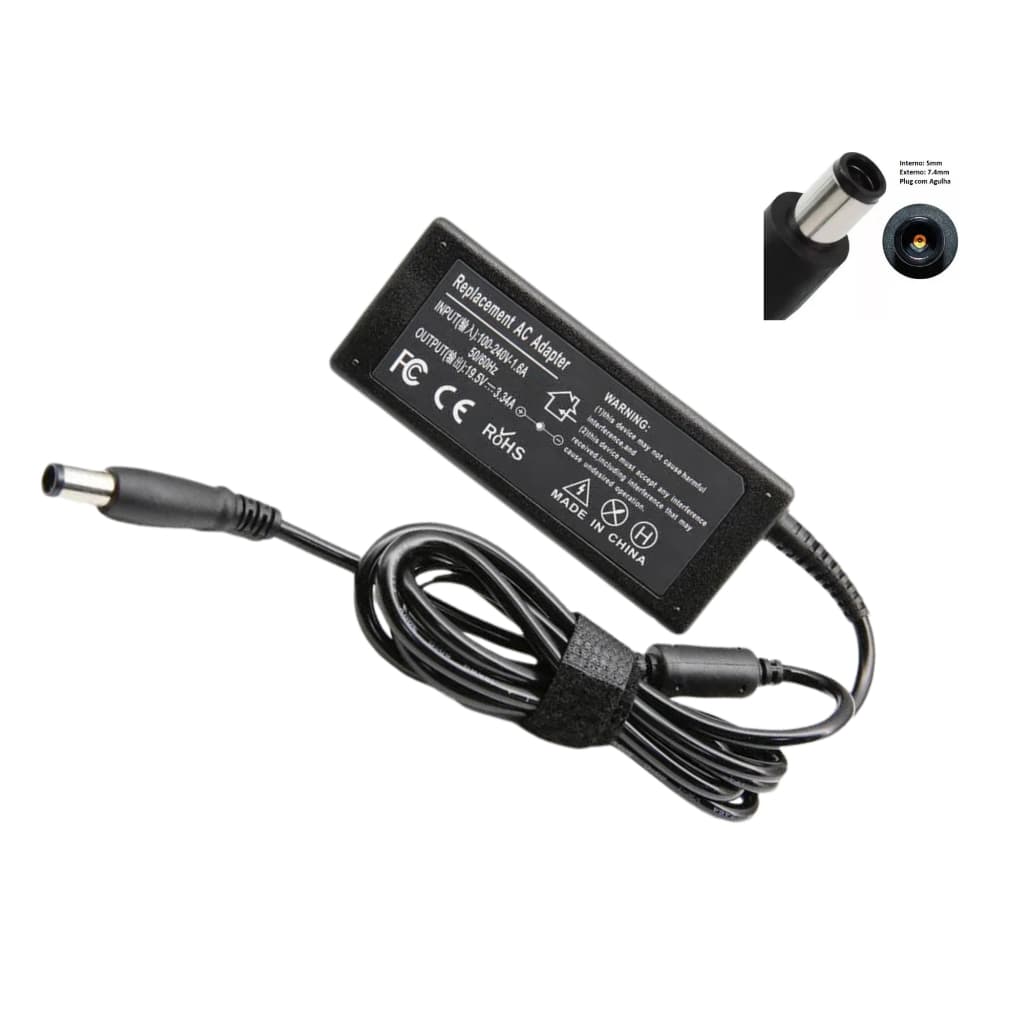 Carregador Fonte para Notebook Dell Inspiron Latitude Vostro 65W 19.5V- 3.34A Pino Grosso (7.4 x 5.0 mm)- DL65B