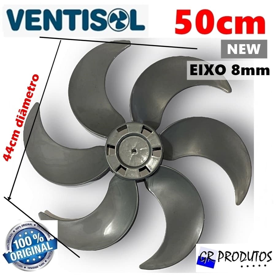 Hélice Ventilador Ventisol 50 cm 6 pás Prata  Eixo Redondo 8mm