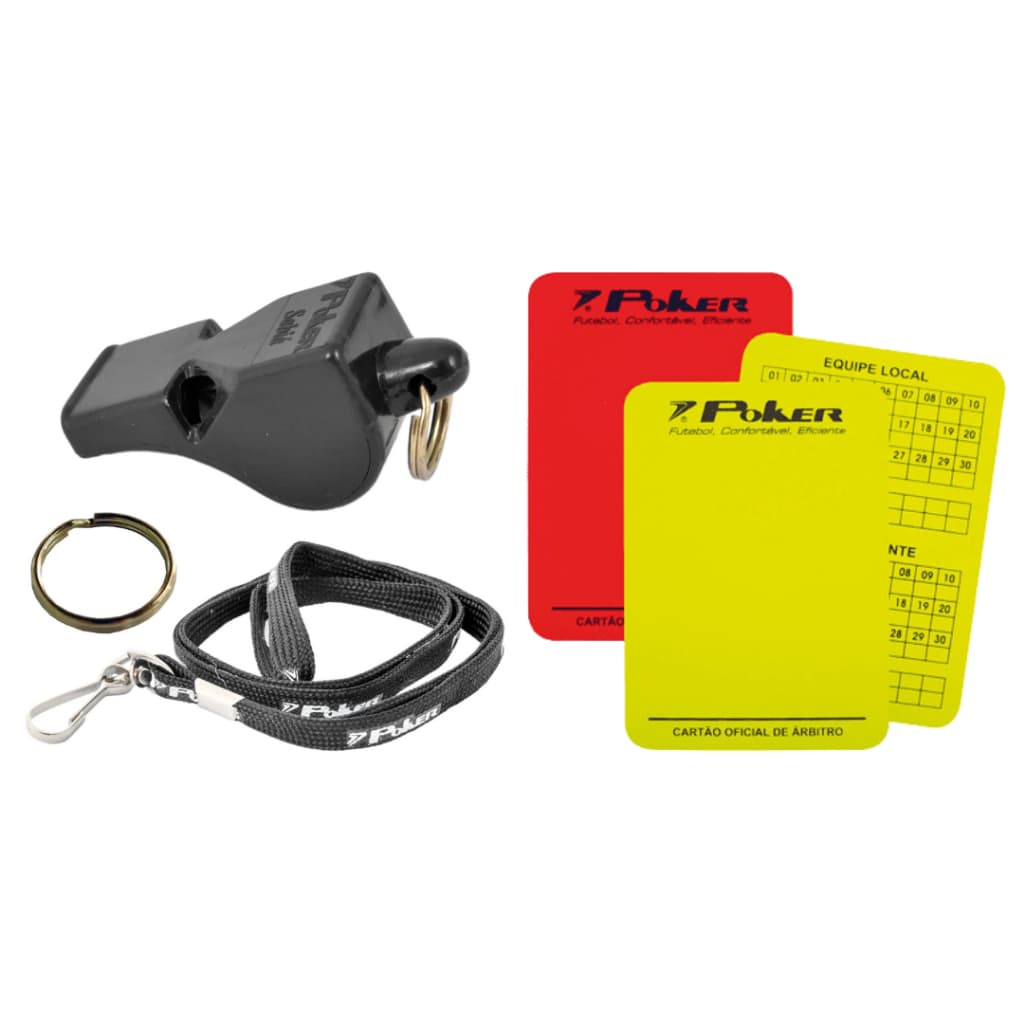 Kit Apito + Cartão Árbitro Amarelo e Vermelho Profissional Futebol Poker