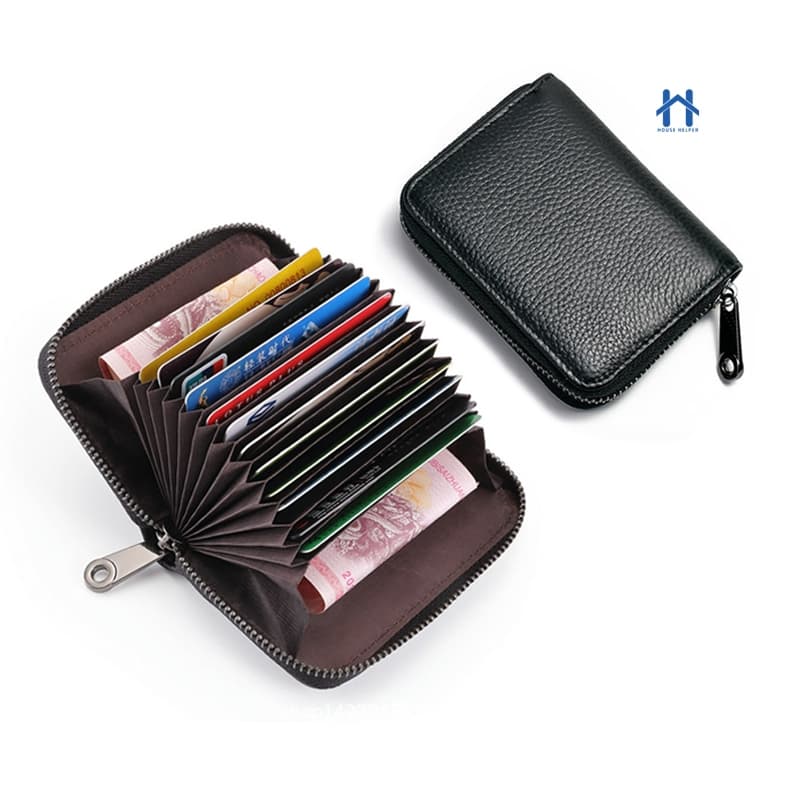 Bolsa Feminina Porta Cartões com Zíper Multi-slot Couro Colorido