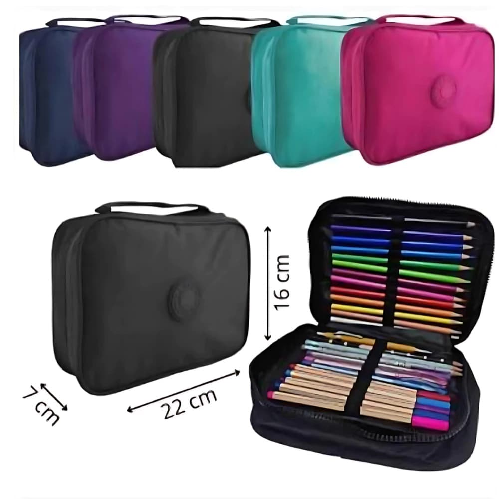 Estojo de Nylon com Alça e Divisórias Estiloso Diversas Cores com Ziper