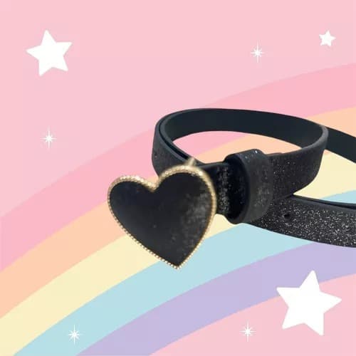 Cinto Kids Infantil Fivela Coração Com Glitter Várias Cores