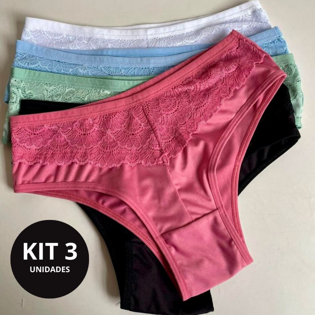 Kit 3 Calcinha Senhora Calçola Feminina Detalhe Renda Forro Algodão  4.8
