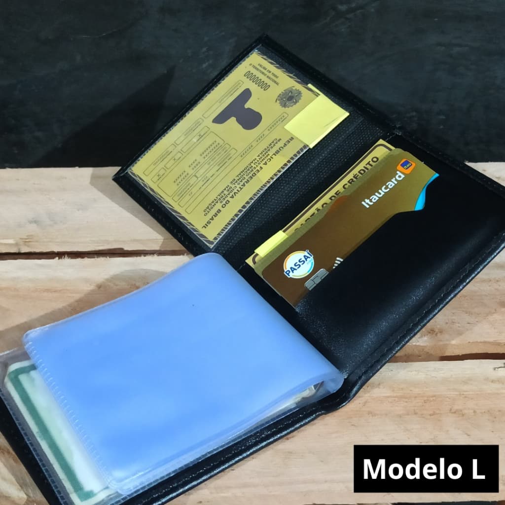 Carteira Masculina em L Sintética Compacta Cartões CNH Cédulas Moedas - Envio Imediato