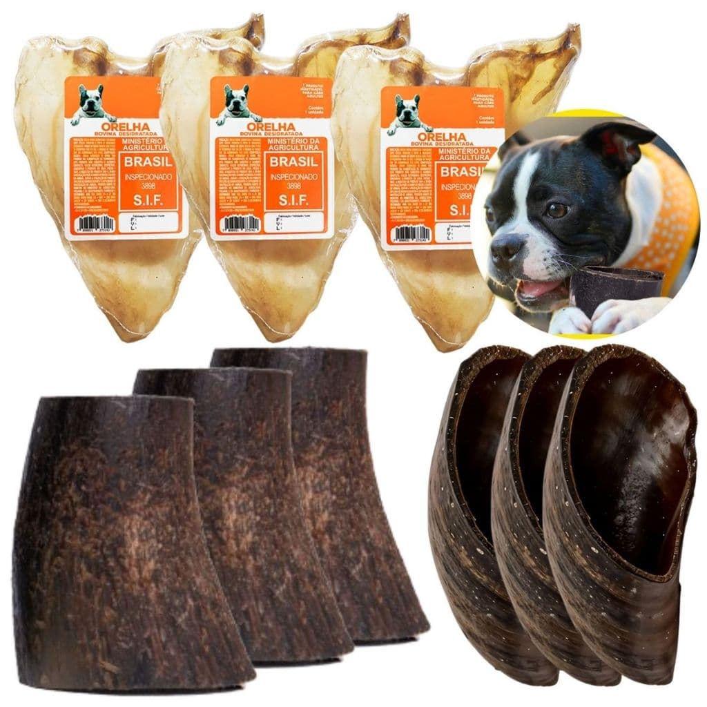 Mordedor Natural para Cães Casco Bovino Chifre Bovina Orelha Bovina Comestíveis Variedade Sortidos