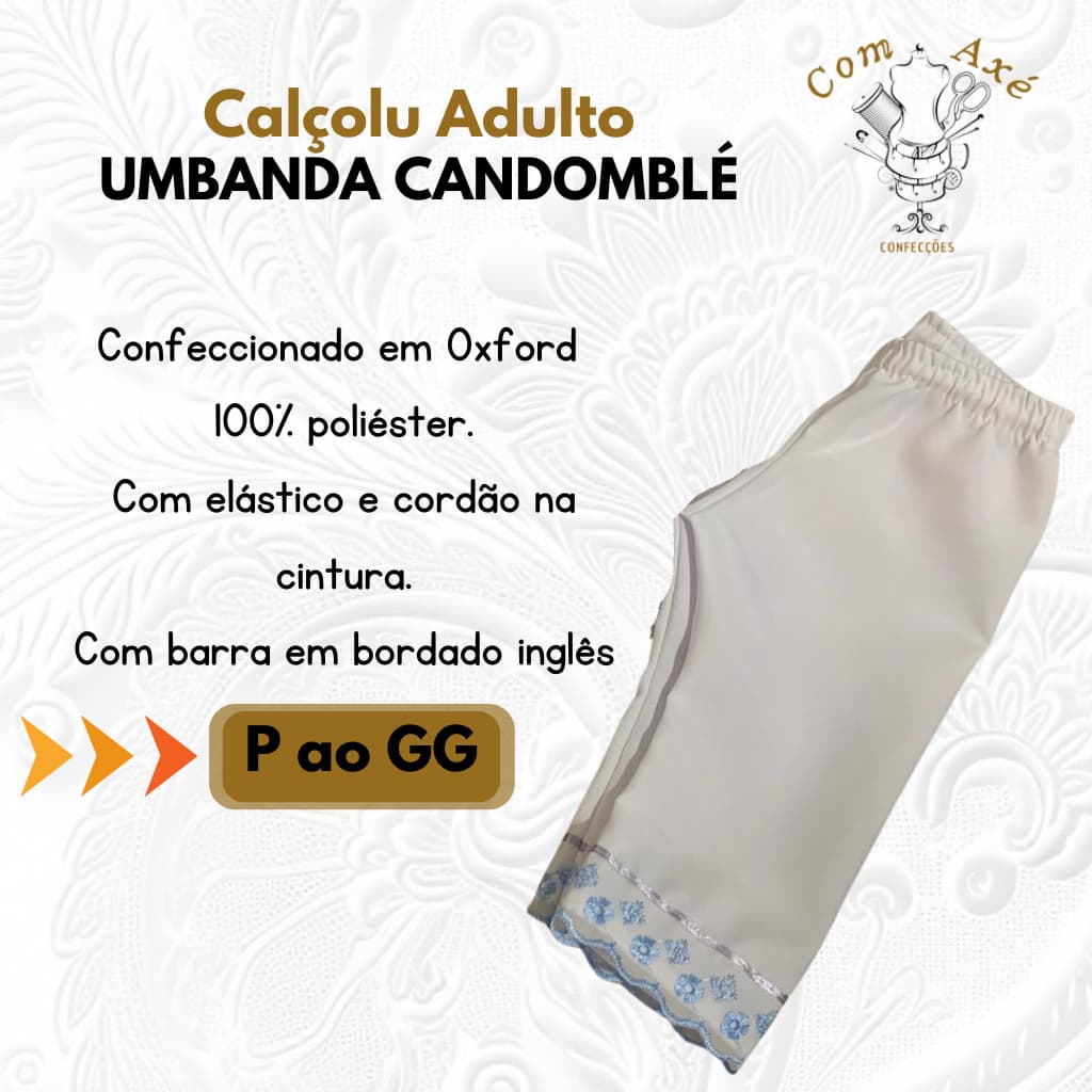 Calçolu Adulto Umbanda Candomblé em Oxford com Bordado Inglês P ao GG