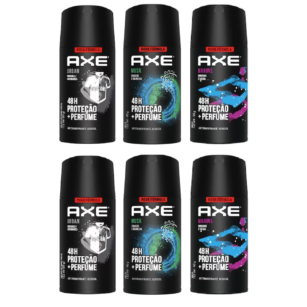 Kit 06un Desodorante Antitranspirante Spray Axe Masculino 48h 152ml (Escolha a Fragrância)