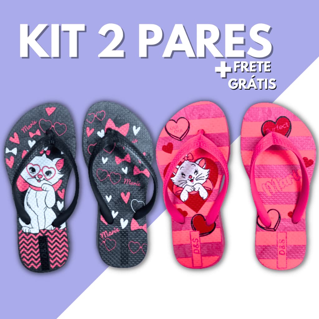 Kit 2 Pares Chinelo Sandalia Feminino Infantil Slim Calçado Criança Chinela Menina Kids Confortável Macio Leve Promoção