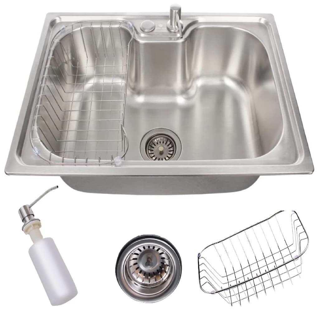 Cuba Para Cozinha Com Acessórios, 40x50x20,5 cm, Gourmet Com Borracha Anti-ruído, Aço Inox Escovado