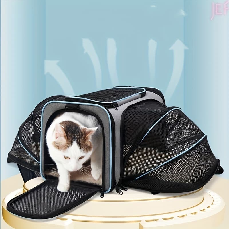 Mochila Pet Bolsa de Transporte Expansível Viagem Cachorro Gato Avião Carro Pet Bag Caixa