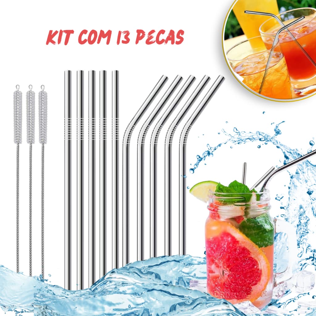 Kit 13pçs Canudo Reutilizável Limpador Escovinha Ecológico Sustentável Escova Limpeza Reto
