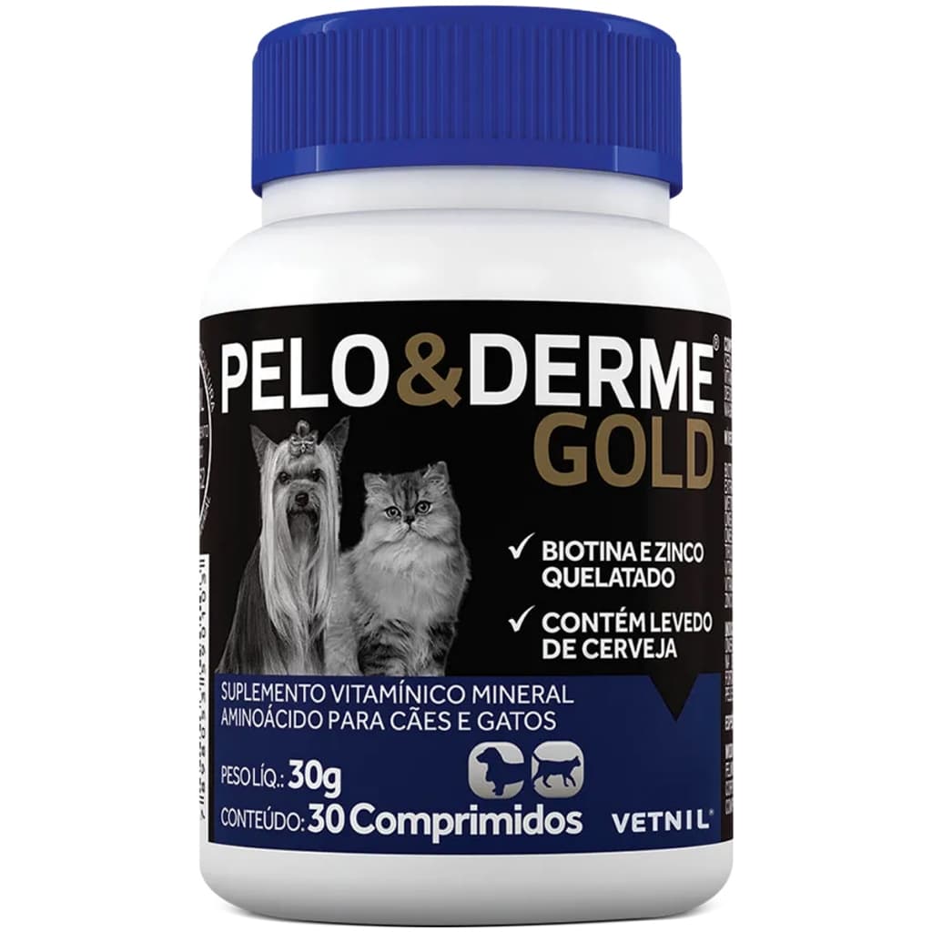 Pelo & Derme Gold Suplemento Para Cães e Gatos Vetnil 30Comp