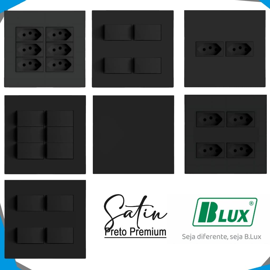 Tomada 10a 20a Interruptor Simples Paralelo Conjunto 4x4 Completo Preto Fosco Recta Blux