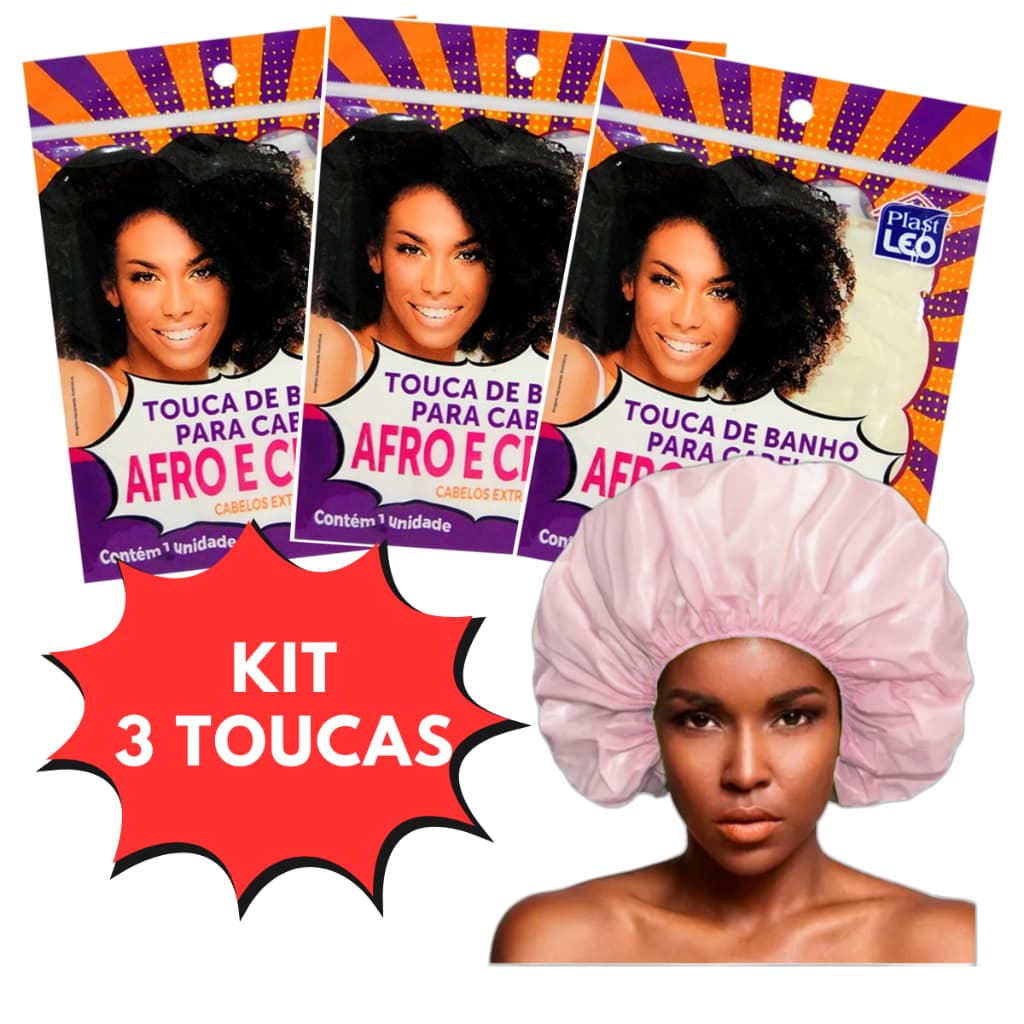 kit 3 unidades de Touca De Banho Cabelo Grande Volumoso Afro Tranças Black Power Kit C/3