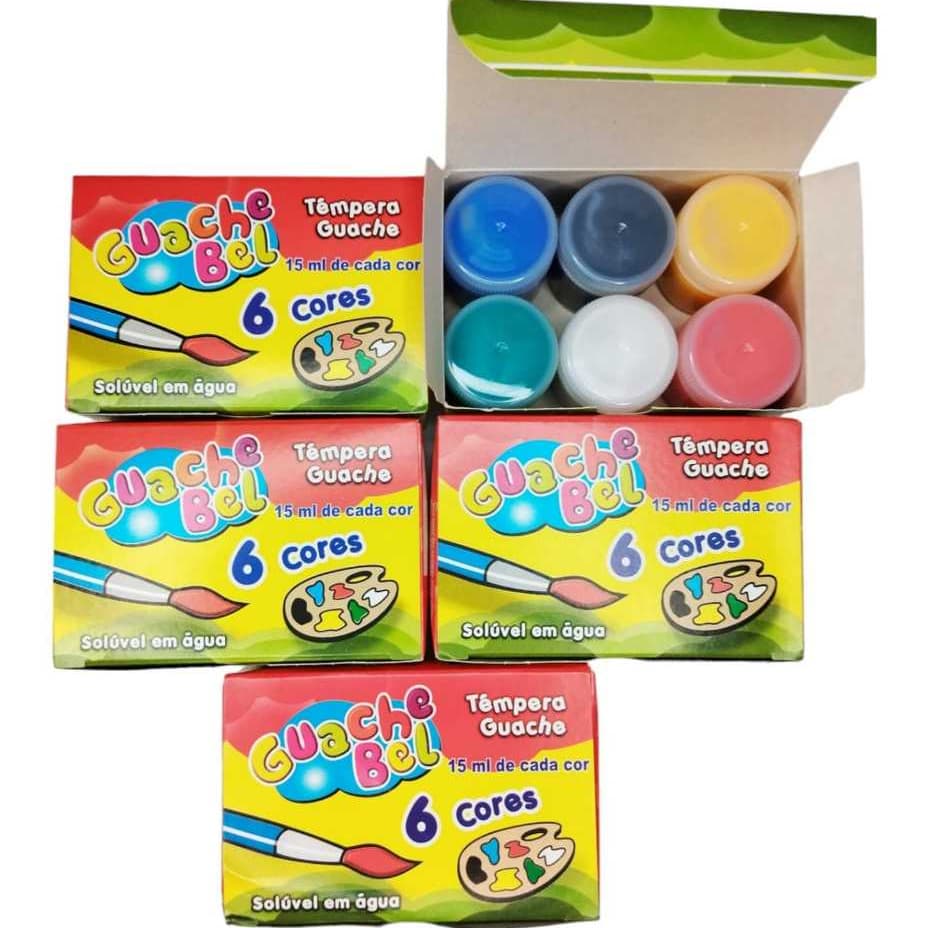 5 Cx Tinta Guache 15ml Tempera 6 Cores Pintura Aquarela Atacado Kit Lembrancinha Infantil Escolar