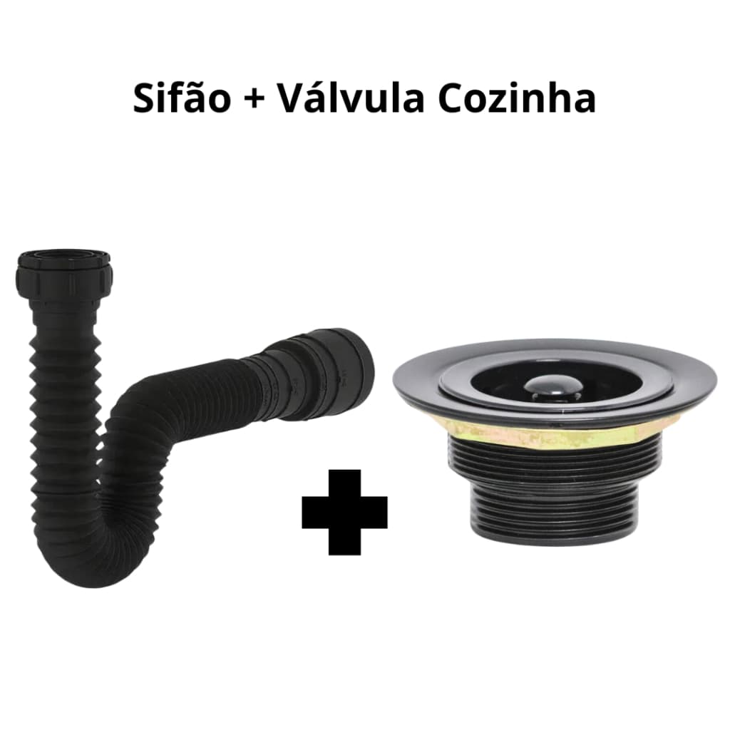 KIT Sifão Flexível + Válvula Americana Cozinha 3,5 - ABS Preto