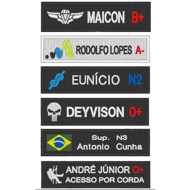 Tarjeta de Identificação Bordada para Uniformes e Macacões (Tarja, sutache, patche, biriba) Personalizável.