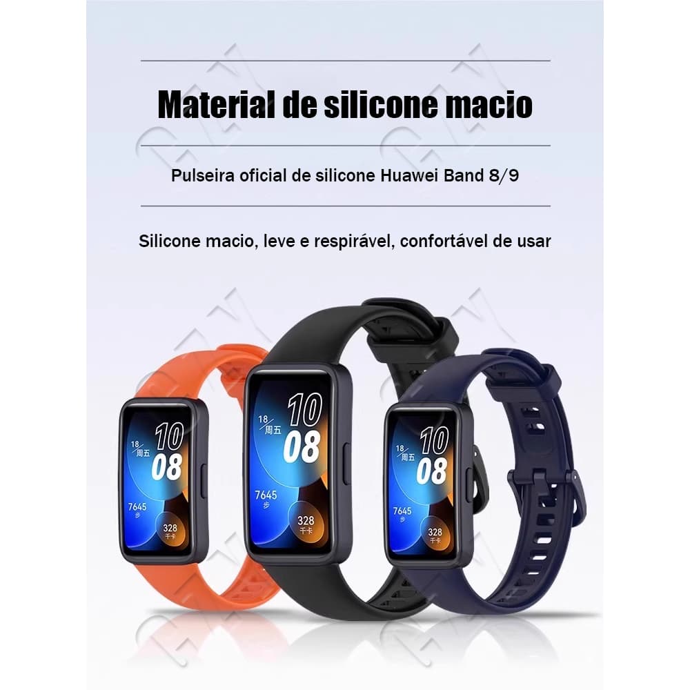 ATALHOBR Pulseira de Silicone para Smartwatch Huawei Band 8/9/10 Pulseira de Substituição Versão Huawei Band KIM-B19/NFC