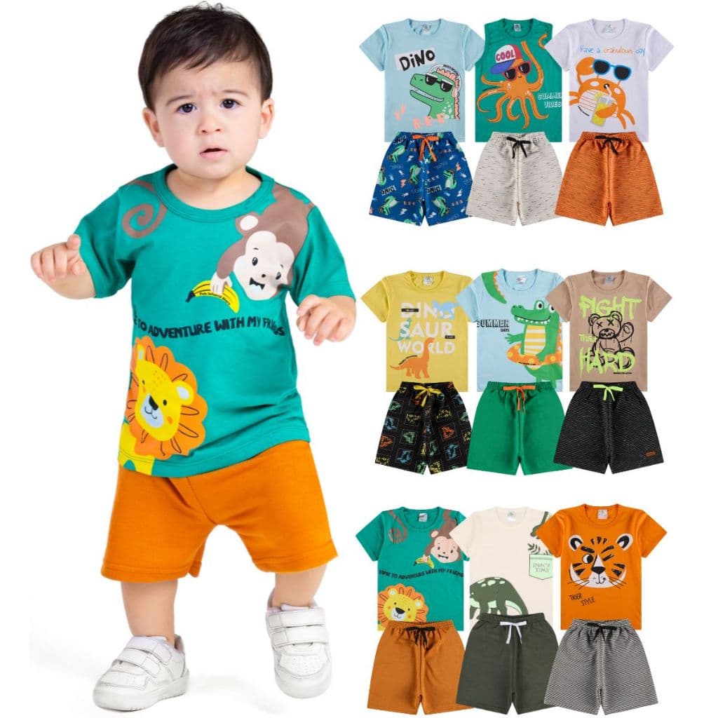 Kit Sortido 6 ou 10 Peças de Roupas Bebê Menino Infantil  de Roupas Bebê Menino Infantil Masculino De Verão