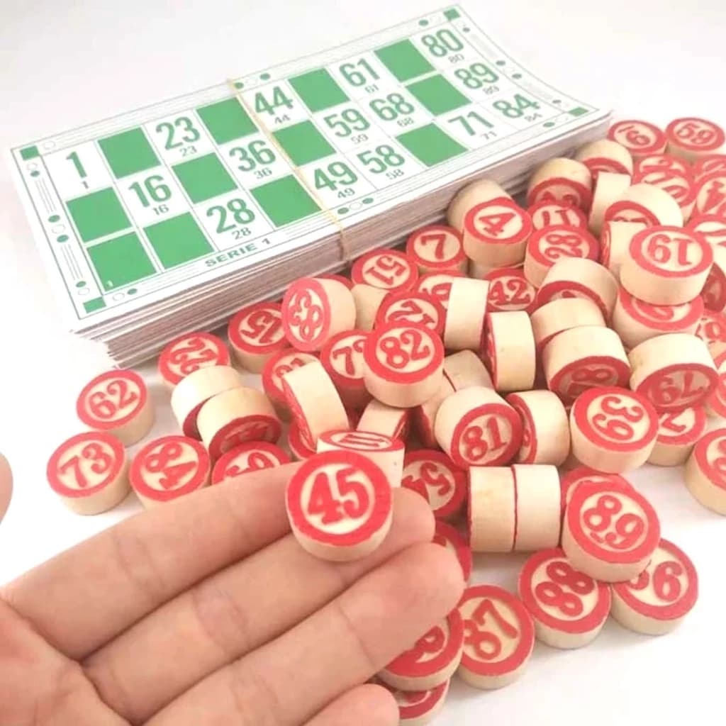 Jogo De Bingo com 90 Pedras Em Madeira 48 Cartelas numeradas